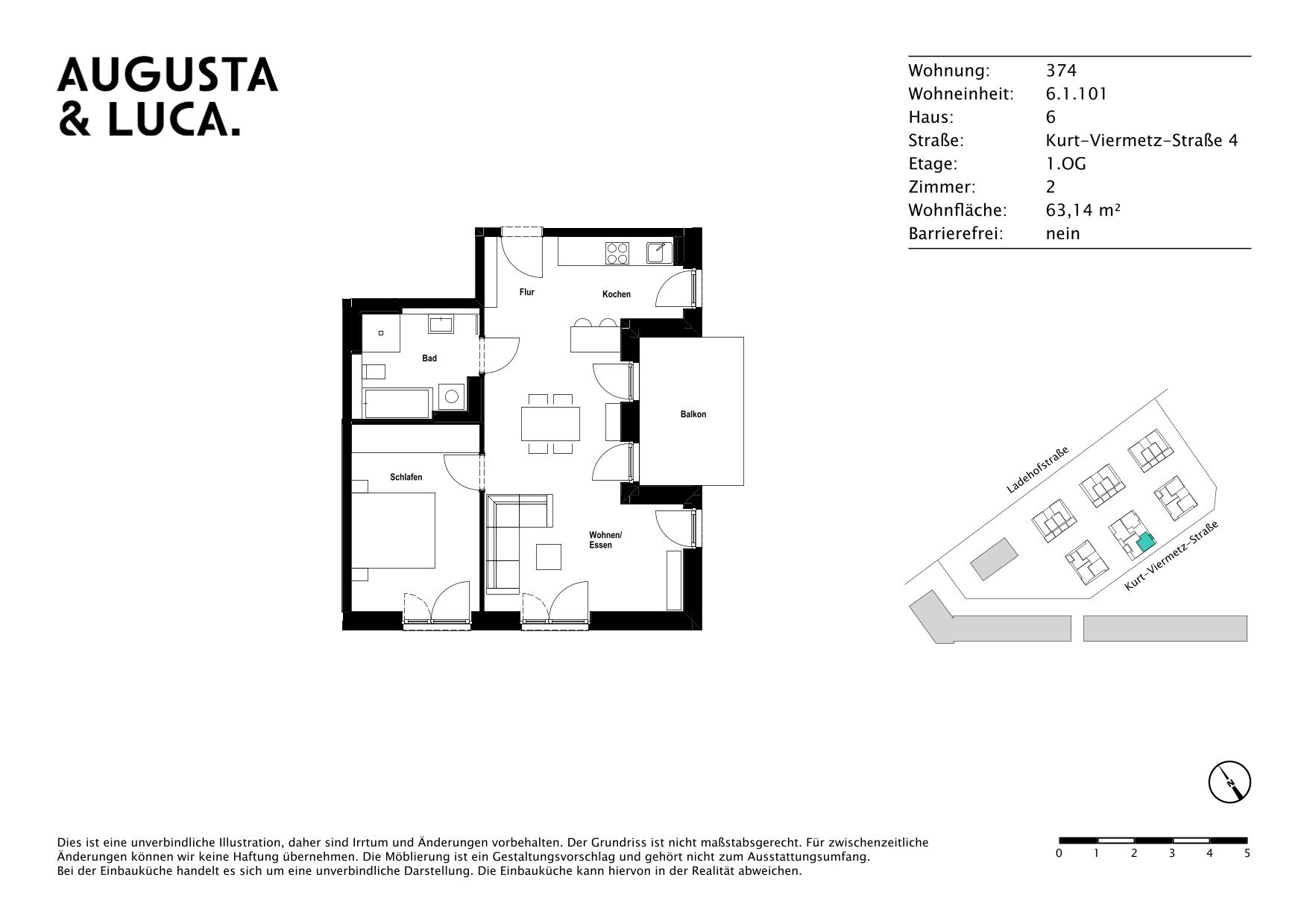 Wohnung zur Miete 1.145 € 2 Zimmer 63,1 m²<br/>Wohnfläche 1.<br/>Geschoss ab sofort<br/>Verfügbarkeit Kurt-Viermetz-Straße 4 Bahnhofs- und Bismarckviertel Augsburg 86150