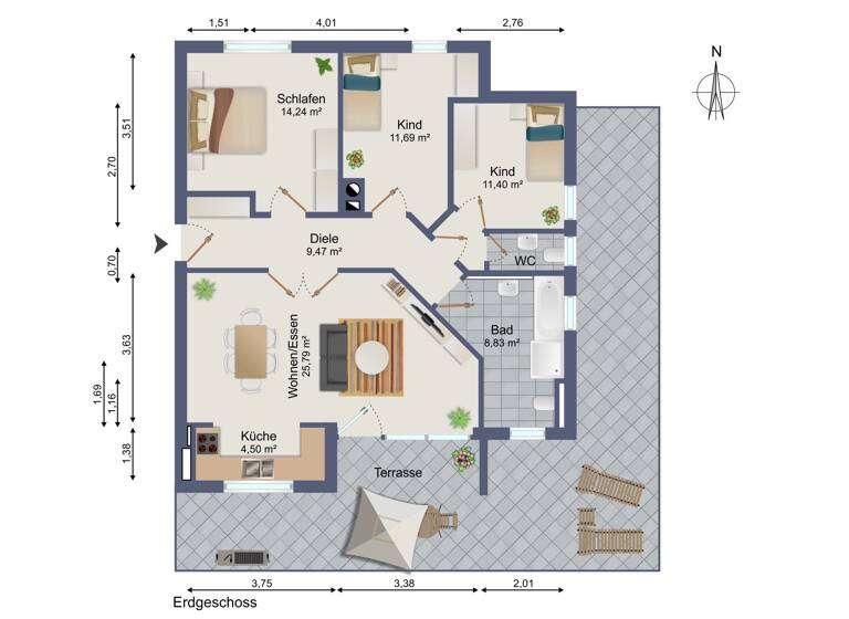 Wohnung zum Kauf 269.500 € 4 Zimmer 85,8 m²<br/>Wohnfläche ab sofort<br/>Verfügbarkeit Schwendi Schwendi 88477