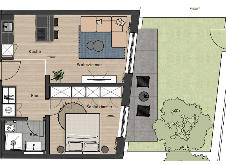 Terrassenwohnung zur Miete - Erstbezug 1.695 € 2 Zimmer 48 m² EG frei ab sofort Pasing-Obermenzing München 81247