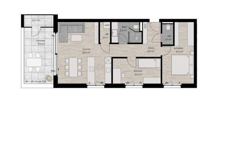 Terrassenwohnung zum Kauf - Erstbezug 519.500 € 3 Zimmer 69 m² 1. Geschoss Lustenau 6890