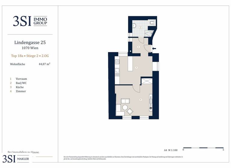 Wohnung zum Kauf 325.000 € 2 Zimmer 44,1 m² 2. Geschoss Lindengasse 25 Wien 1070