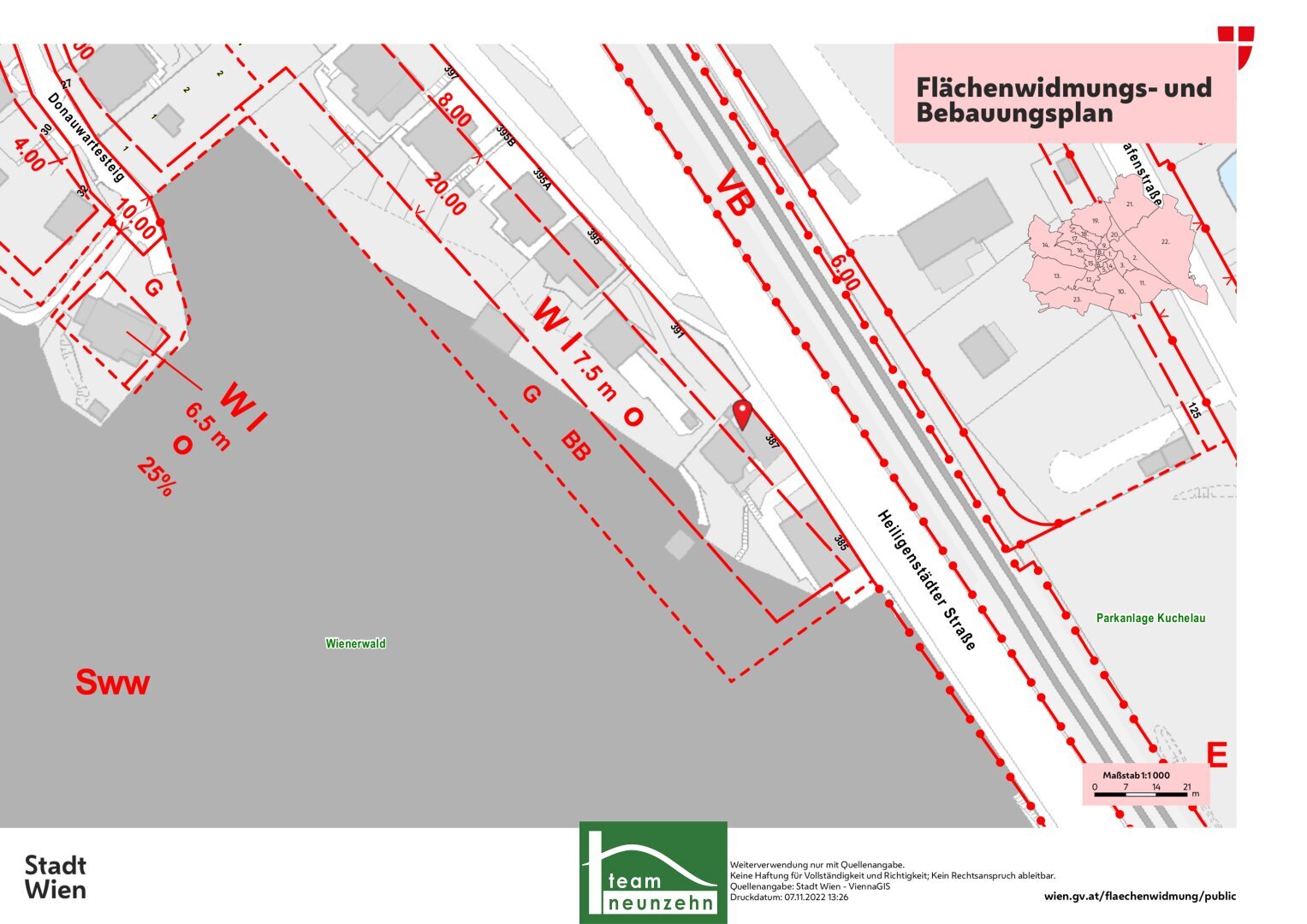 Grundstück zum Kauf 729.000 € 1.291 m²<br/>Grundstück Heiligenstädter Straße 387 Wien 1190