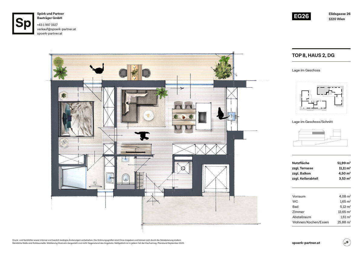 Wohnung zum Kauf 462.000 € 2 Zimmer 52 m²<br/>Wohnfläche 2.<br/>Geschoss Elidagasse 26 Wien 1220