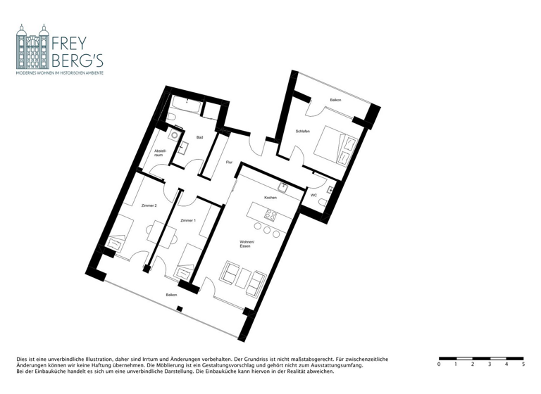 Wohnung zur Miete - Erstbezug 1.590 € 4 Zimmer 112,6 m² 1. Geschoss frei ab sofort Glauchaer Straße 50f Innenstadt Halle ( Saale) 06110