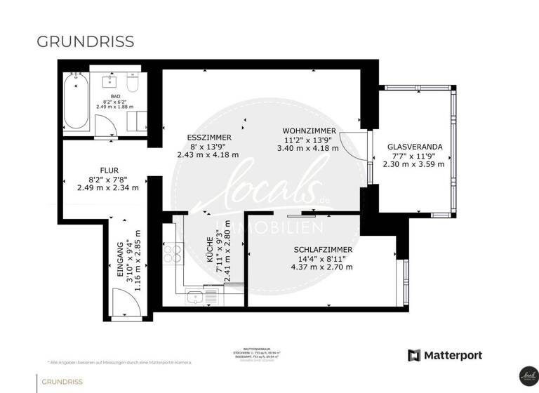 Wohnung zur Miete 1.200 € 2 Zimmer 60 m² 1. Geschoss frei ab sofort Bornstedt Potsdam 14469