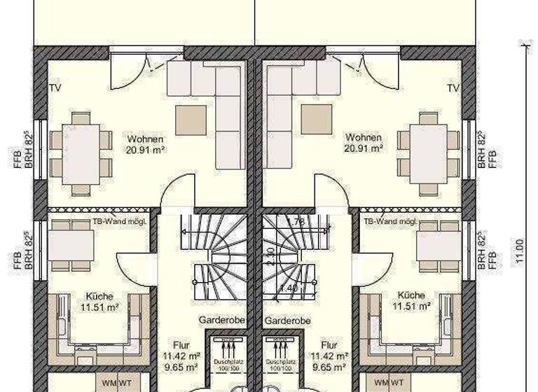 Doppelhaushälfte zum Kauf provisionsfrei 296.165 € 4 Zimmer 105 m² 179 m² Grundstück Grünthal-Viermorgen Stralsund 18437