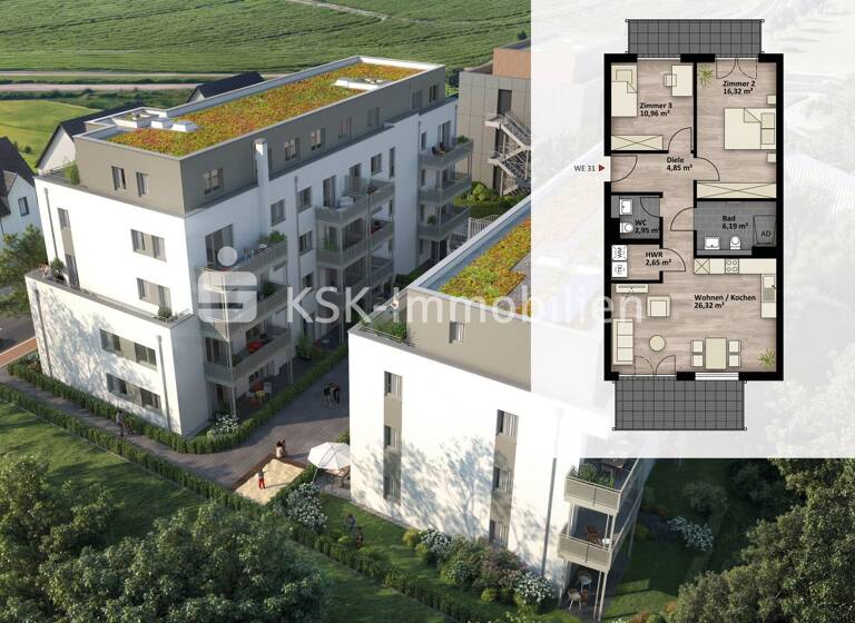 Wohnung zum Kauf 399.990 € 3 Zimmer 81,2 m²<br/>Wohnfläche 2.<br/>Geschoss Kalscheuren Hürth / Kalscheuren 50354