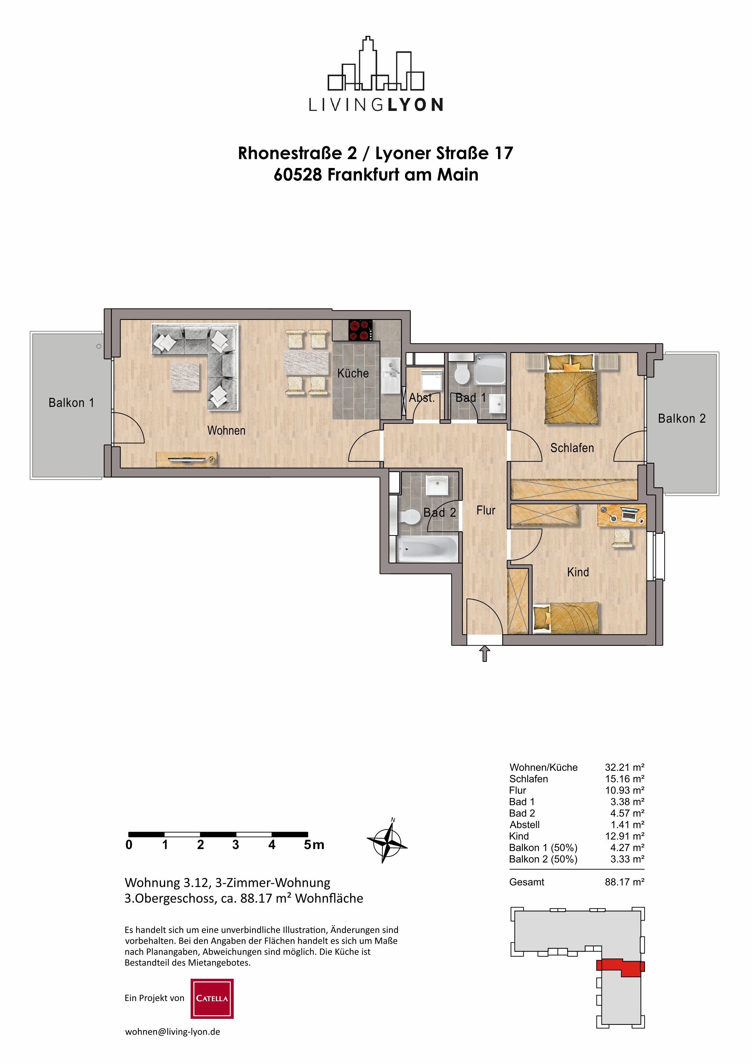 Wohnung zur Miete 1.495 € 3 Zimmer 88,1 m²<br/>Wohnfläche 3.<br/>Geschoss 01.01.2025<br/>Verfügbarkeit Rhonestraße 2A Schwanheim Frankfurt am Main 60528