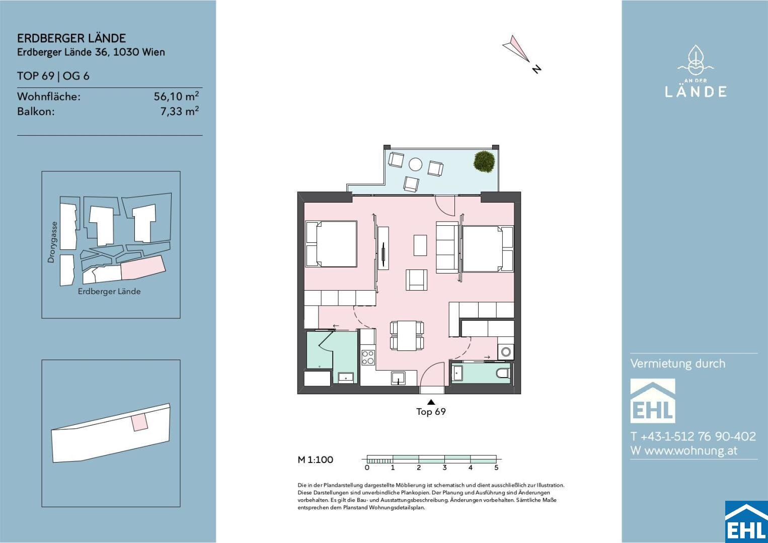 Wohnung zur Miete 908 € 3 Zimmer 56,1 m²<br/>Wohnfläche 6.<br/>Geschoss ab sofort<br/>Verfügbarkeit Erdberger Lände 36 Wien 1030