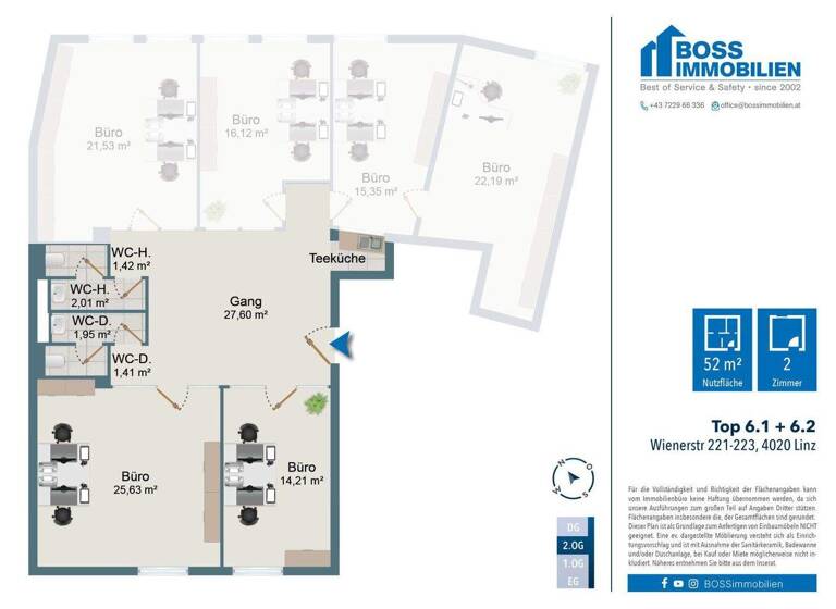 Büro zur Miete 517 € 2 Zimmer 51,8 m² Bürofläche Wienerstraße 221-223 St. Peter Linz 4020