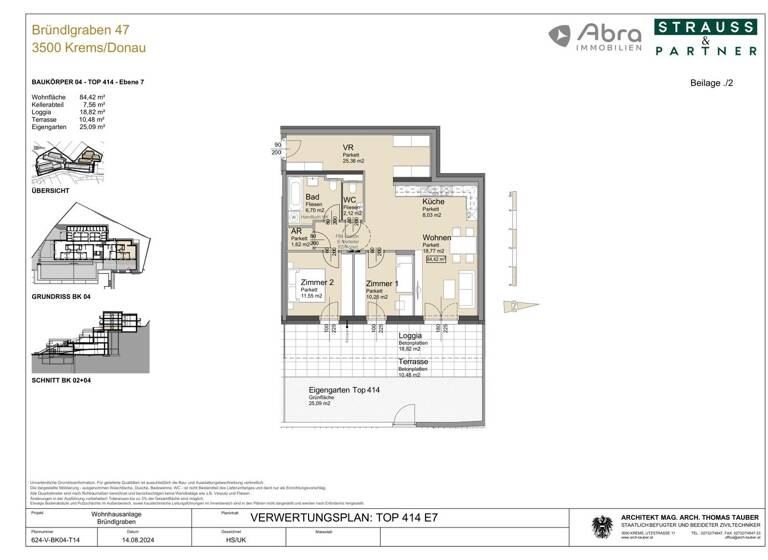 Wohnung zur Miete - Erstbezug 1.105 € 3 Zimmer 2. Geschoss Bründlgraben 47A Krems an der Donau 3500
