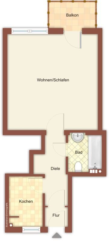 Wohnung zur Miete nur mit Wohnberechtigungsschein 214 € 1 Zimmer 37,9 m²<br/>Wohnfläche 1.<br/>Geschoss 15.02.2025<br/>Verfügbarkeit Buscher Straße 32 Dahl Mönchengladbach 41065