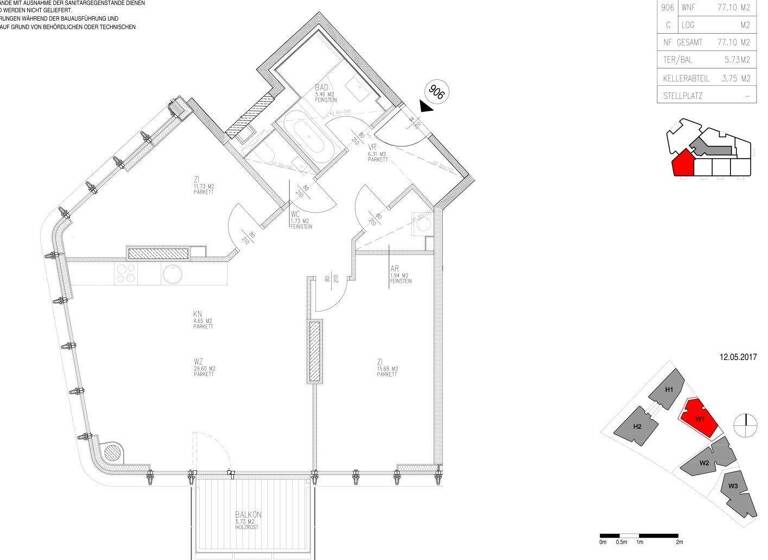 Wohnung zur Miete 1.800 € 3 Zimmer 71,4 m² 9. Geschoss Wien 1100