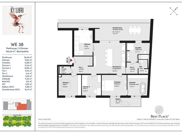 Wohnung zum Kauf 998.000 € 5 Zimmer 134,2 m²<br/>Wohnfläche Dachgeschoss, 5.<br/>Geschoss ab sofort<br/>Verfügbarkeit Hochstraße 22 Gesundbrunnen Berlin 13357
