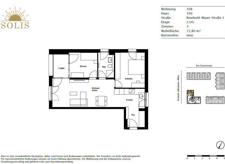 Wohnung zur Miete 950 € 3 Zimmer 72,8 m² 2. Geschoss frei ab sofort Reinhold-Maier-Straße 1 Hessental Schwäbisch Hall 74523