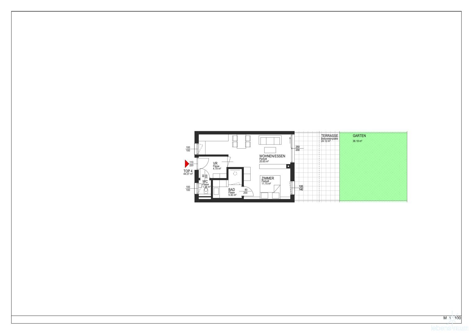 Wohnung zum Kauf 240.000 € 2 Zimmer 44,1 m²<br/>Wohnfläche EG<br/>Geschoss Pusarnitz 9812