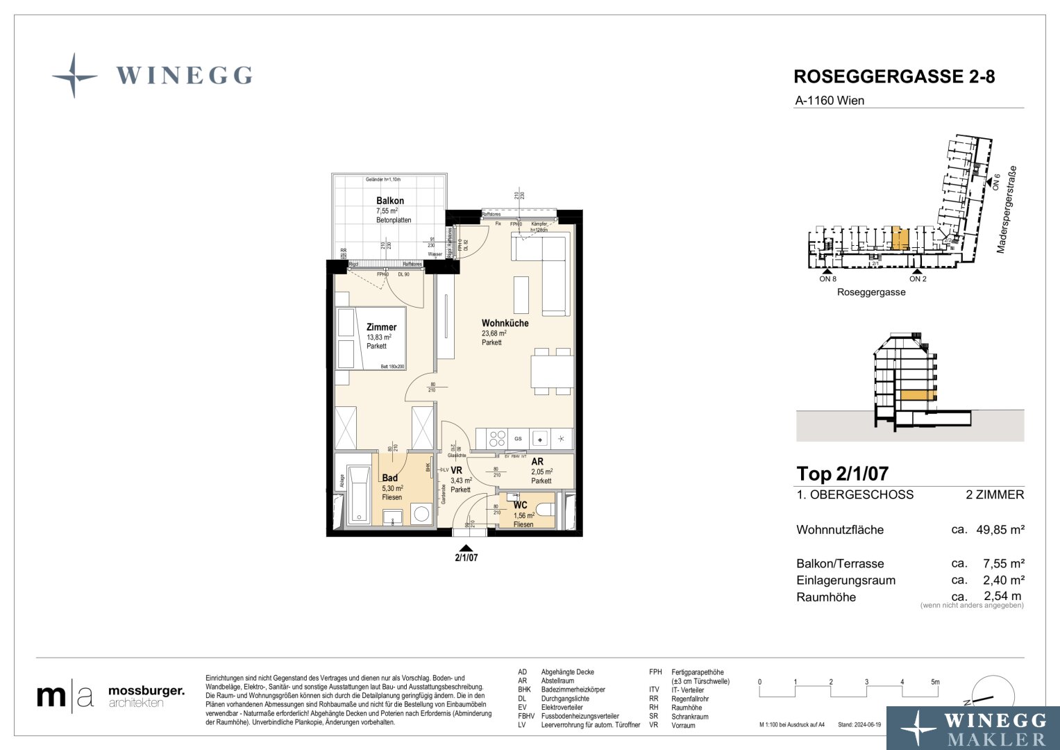 Wohnung zum Kauf 308.600 € 2 Zimmer 49,9 m²<br/>Wohnfläche 1.<br/>Geschoss Roseggergasse 2-8 Wien 1160