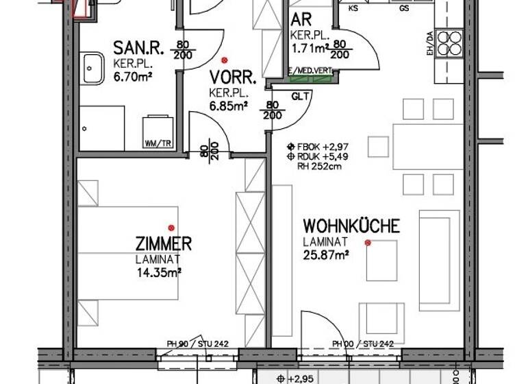 Wohnung zur Miete - Erstbezug 624 € 2 Zimmer 55,5 m² 1. Geschoss frei ab sofort Am Bahndamm Eisenstadt 7000