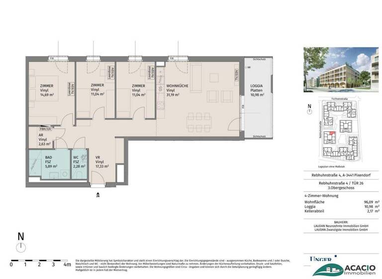 Wohnung zur Miete - Erstbezug 987 € 4 Zimmer 3. Geschoss Pixendorf 3451