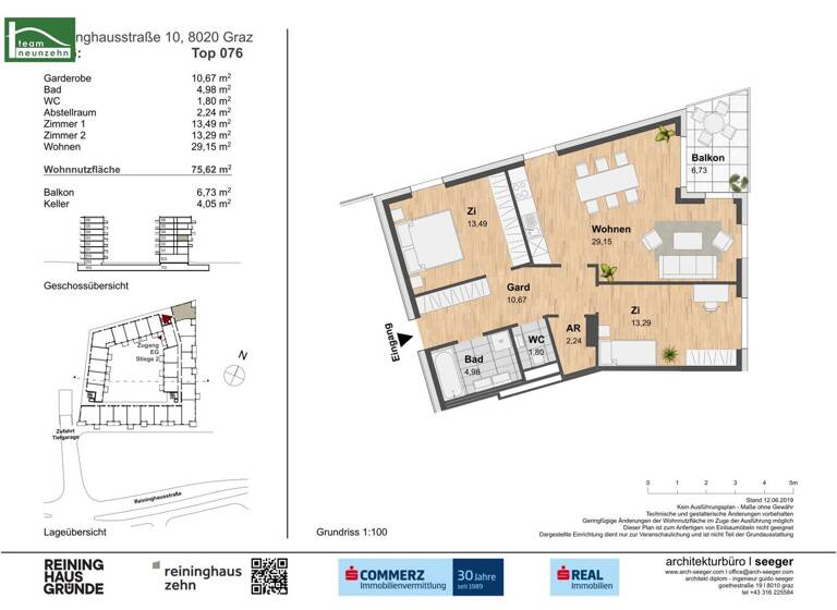 Wohnung zur Miete 873 € 3 Zimmer 75,6 m² 3. Geschoss Reininghausstraße 10 Eggenberg Graz 8020