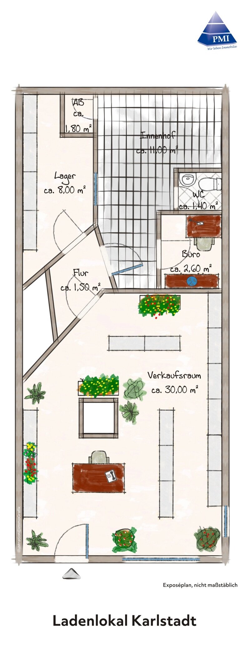 Laden zur Miete 680 € 2 Zimmer 30 m²<br/>Verkaufsfläche Karlstadt Karlstadt 97753