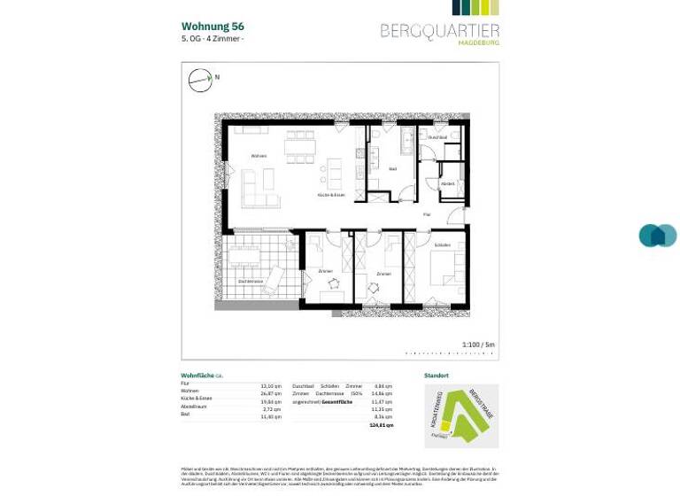 Wohnung zur Miete 1.399 € 4 Zimmer 125,8 m² 5. Geschoss frei ab 01.05.2026 Kroatenweg 19 Sudenburg Magdeburg 39116
