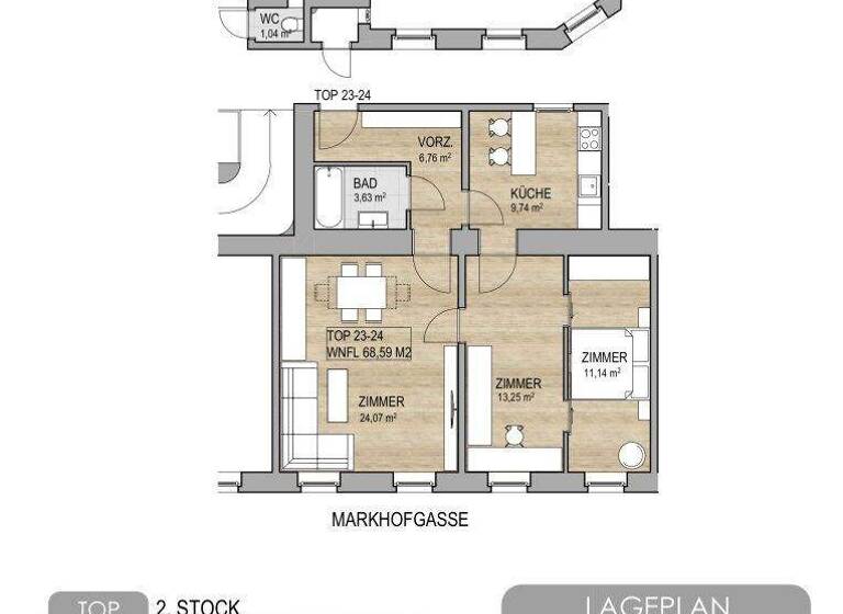 Wohnung zum Kauf 330.000 € 3 Zimmer 68,6 m² 3. Geschoss Markhofgasse Wien 1030