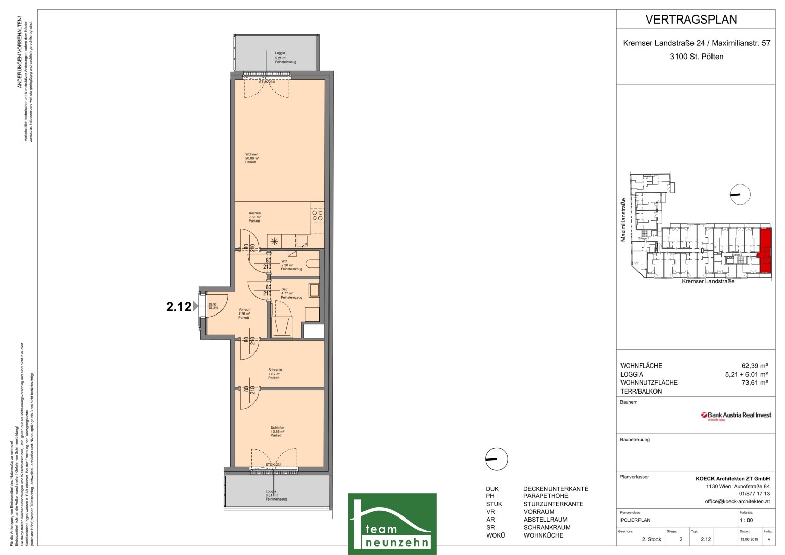 Wohnung zur Miete 661 € 2 Zimmer 62,7 m²<br/>Wohnfläche 2.<br/>Geschoss Kremser Landstraße 24 St. Pölten St. Pölten 3100