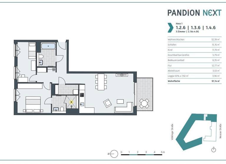 Wohnung zur Miete - Erstbezug 2.230 € 3 Zimmer 91,1 m² 2. Geschoss frei ab sofort Völklinger Straße 2b Unterbilk Düsseldorf 40219