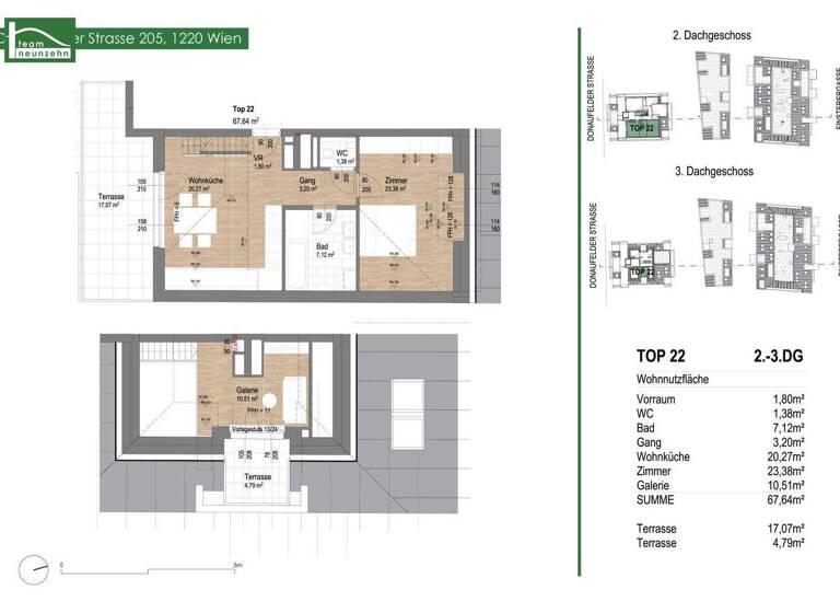 Wohnung zum Kauf - Erstbezug 383.001 € 3 Zimmer 67,3 m² 6. Geschoss Donaufelder Straße 205 Wien 1220