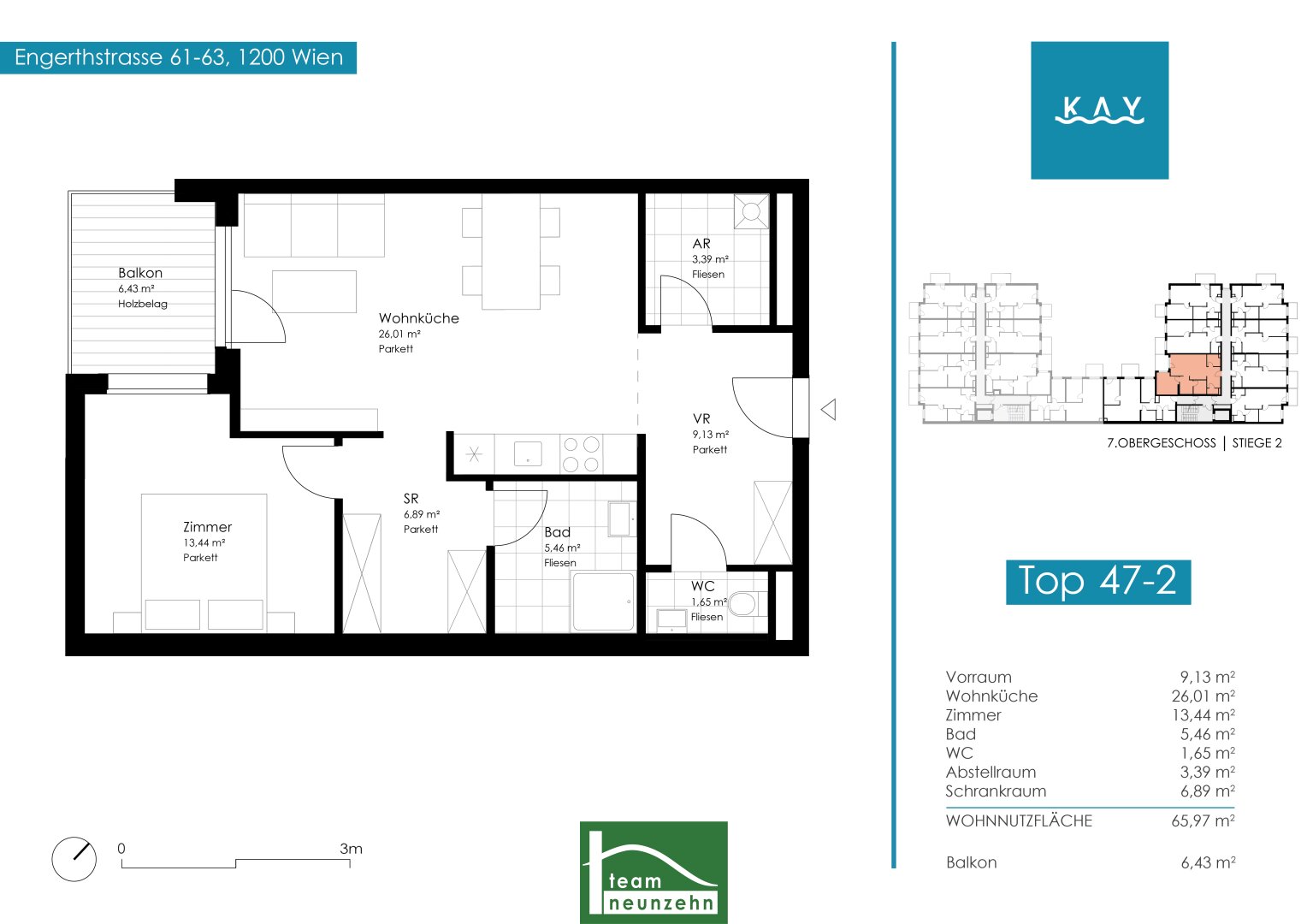 Wohnung zur Miete 925 € 2 Zimmer 65,9 m²<br/>Wohnfläche 7.<br/>Geschoss 01.04.2025<br/>Verfügbarkeit Engerthstraße 61-63 Wien 1200