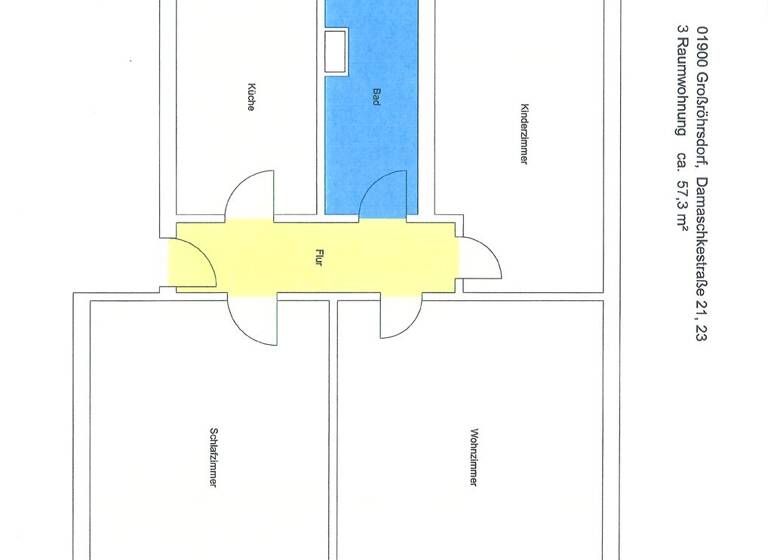 Wohnung zur Miete 401 € 3 Zimmer 57,3 m² EG Damaschkestraße 23 Großröhrsdorf 01900