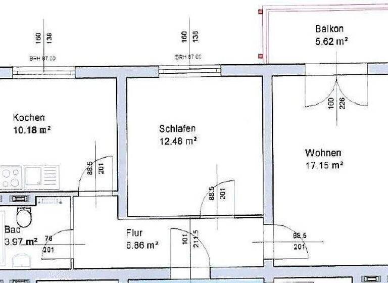 Wohnung zur Miete 394 € 2 Zimmer 52,6 m² 1. Geschoss frei ab sofort Moldenstraße 40c Alte Neustadt Magdeburg 39106