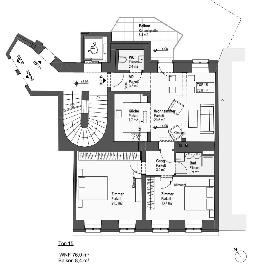 Wohnung zum Kauf 499.460 € 3 Zimmer 75,9 m²<br/>Wohnfläche 1.<br/>Geschoss Wien,Brigittenau 1200