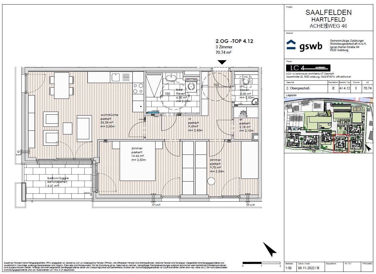 Wohnung zum Kauf provisionsfrei 460.319 € 3 Zimmer 70,7 m²<br/>Wohnfläche 2.<br/>Geschoss Achenweg 46 Saalfelden am Steinernen Meer 5760