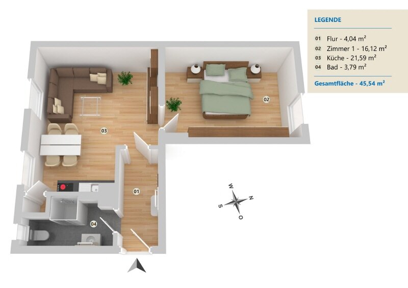 Wohnung zur Miete 525 € 2 Zimmer 43,6 m²<br/>Wohnfläche ab sofort<br/>Verfügbarkeit Goebenstr. 42 Innenstadt 3 Minden 32423