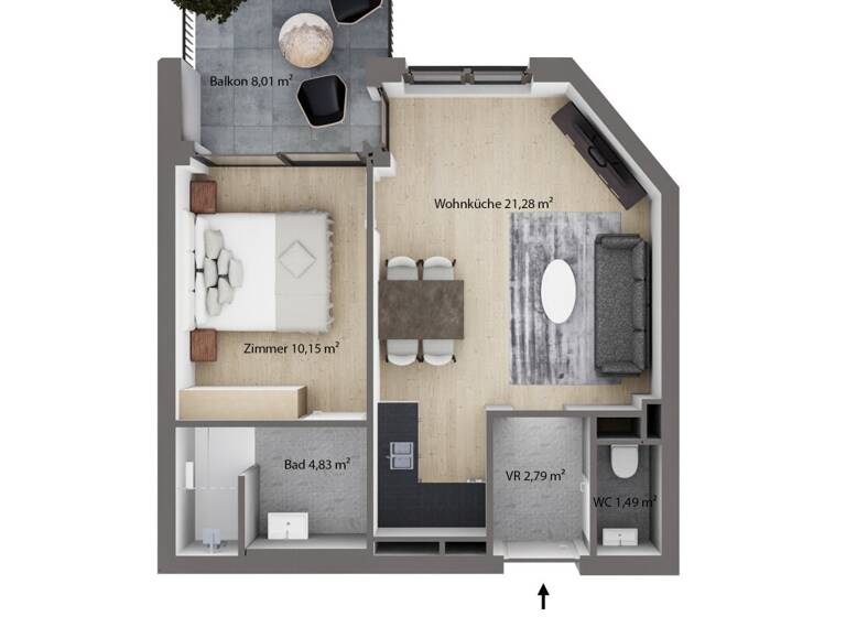 Wohnung zum Kauf - Erstbezug 279.000 € 2 Zimmer 40,5 m² 1. Geschoss Tulln an der Donau 3430