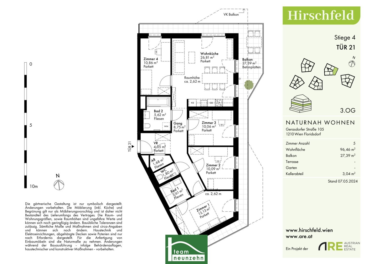 Wohnung zum Kauf provisionsfrei 531.700 € 5 Zimmer 96,6 m²<br/>Wohnfläche 3.<br/>Geschoss Gerasdorfer Straße 105 Wien 1210