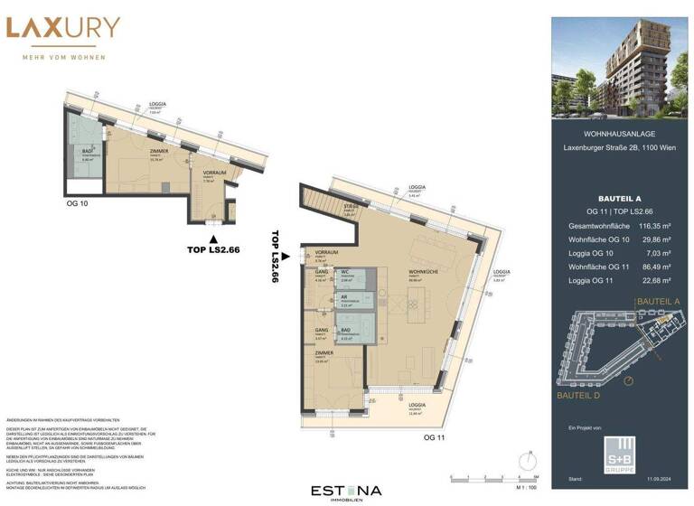 Wohnung zum Kauf - Erstbezug 1.200.000 € 3 Zimmer 116,5 m² 10. Geschoss Laxenburger Straße Wien 1100