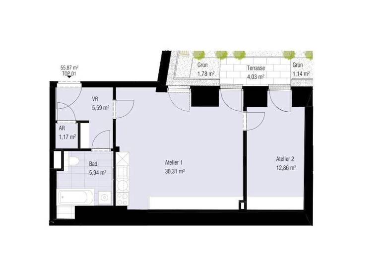 Loft zum Kauf - Erstbezug 396.900 € 2 Zimmer 56 m² EG Wien 1060