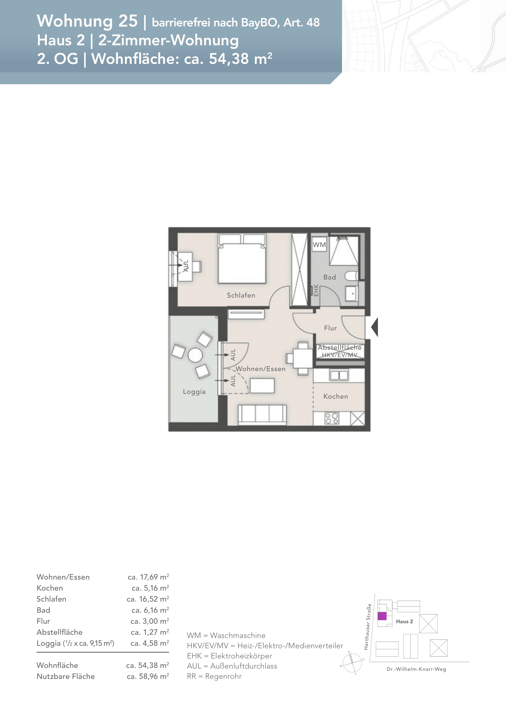 Wohnung zur Miete 952 € 2 Zimmer 54,4 m²<br/>Wohnfläche 2.<br/>Geschoss ab sofort<br/>Verfügbarkeit Dr.-Wilhelm-Knarr-Weg Bad Aibling 83043