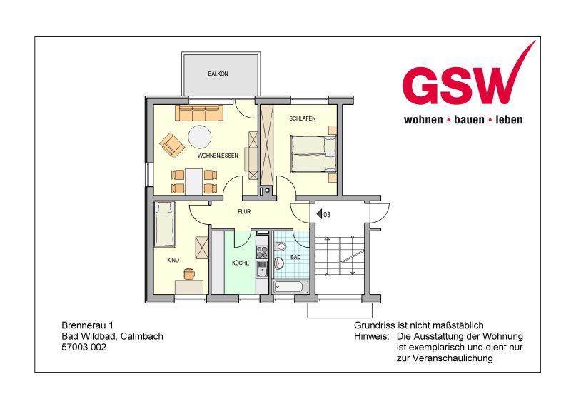 Wohnung zur Miete 483 € 3 Zimmer 64,4 m²<br/>Wohnfläche 1.<br/>Geschoss 01.03.2025<br/>Verfügbarkeit Brennerau 1 Calmbach Bad Wildbad 75323