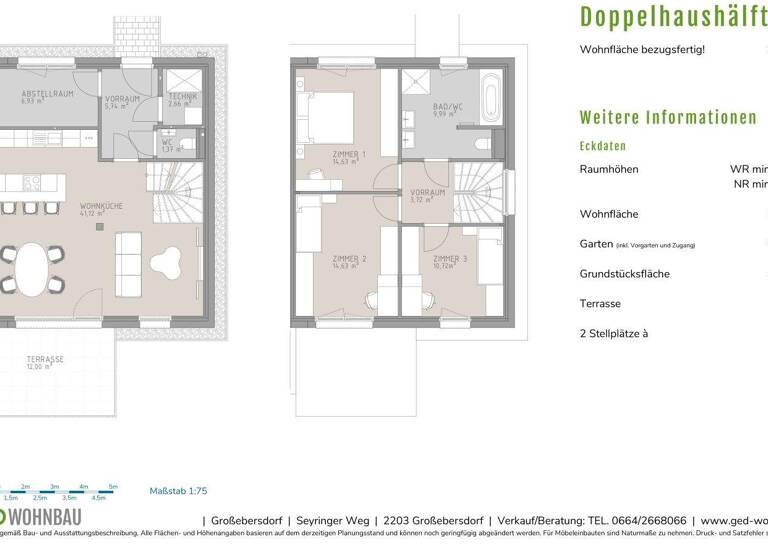 Doppelhaushälfte zum Kauf 545.700 € 4 Zimmer 111,5 m² 443 m² Grundstück Seyeringer Weg Großebersdorf 2203