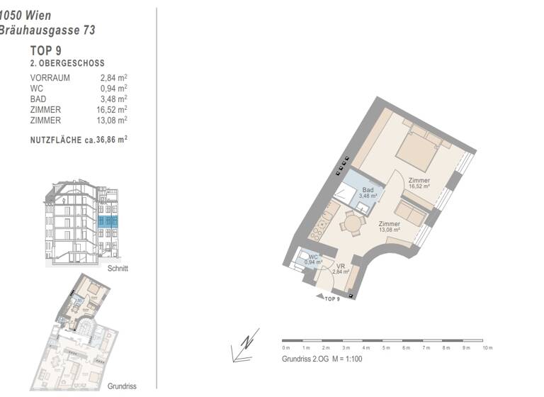 Wohnung zum Kauf 179.000 € 2 Zimmer 36,9 m² 2. Geschoss Bräuhausgasse 73 Wien 1050
