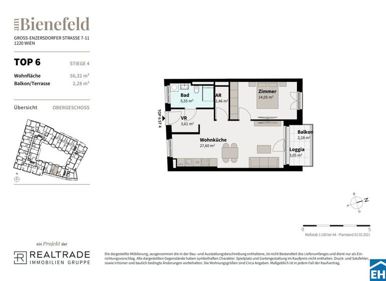 Wohnung zum Kauf - Erstbezug 293.500 € 2 Zimmer 53,3 m² 1. Geschoss Groß-Enzersdorfer Straße Wien 1220