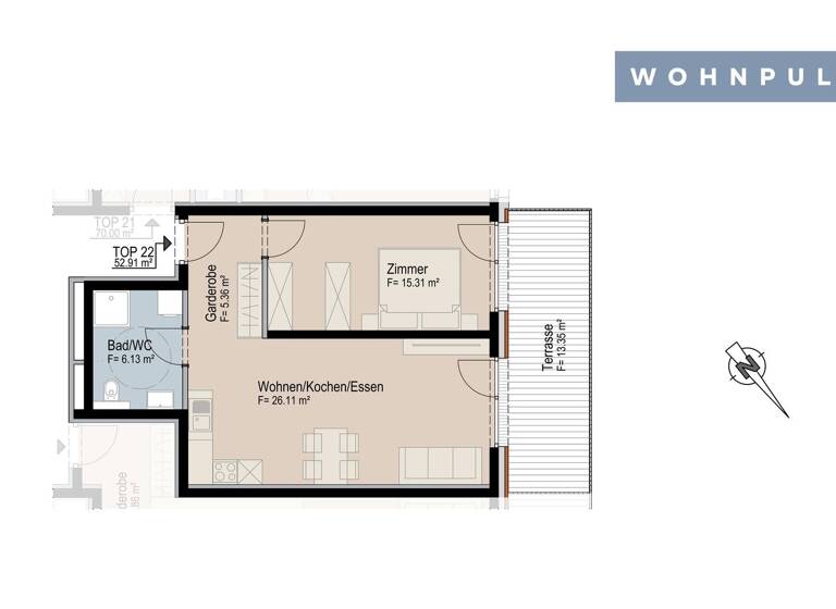 Terrassenwohnung zum Kauf - Neubau provisionsfrei 410.676 € 2 Zimmer 52,9 m² Huebe 43 Oberperfuss 6173