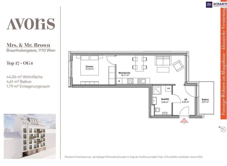 Wohnung zum Kauf - Erstbezug provisionsfrei 253.000 € 2 Zimmer 44,1 m² 4. Geschoss Braunhubergasse Wien 1110