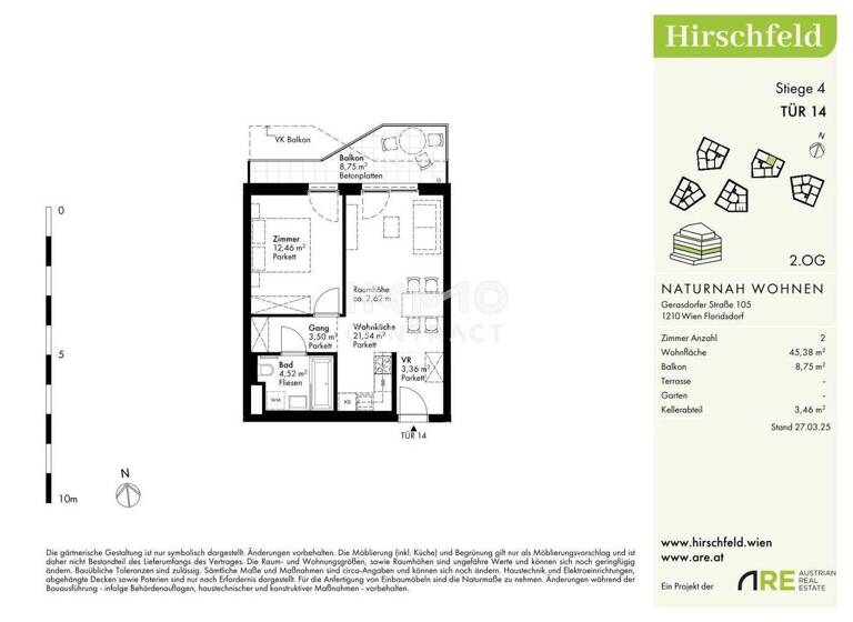 Wohnung zum Kauf - Erstbezug provisionsfrei 274.500 € 2 Zimmer 45,4 m² Wien 1210