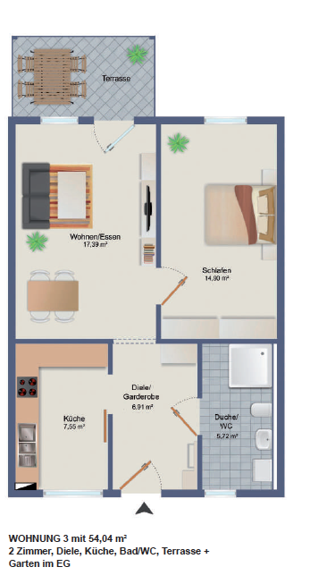 Wohnung zur Miete 864 € 2 Zimmer 54 m²<br/>Wohnfläche EG<br/>Geschoss Karlstr 7 Bötzow 16727