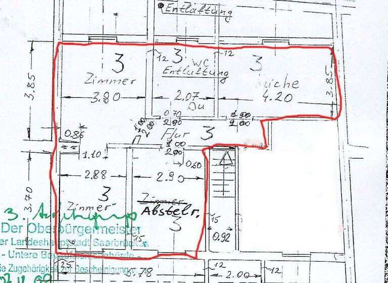 Wohnung zur Miete 470 € 2,5 Zimmer 50 m² Geschoss 1/2 frei ab sofort Jenneweg 36 Malstatt Saarbrücken 66113